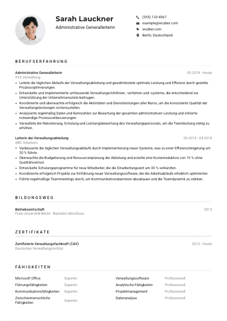 Lebenslauf-Muster für Administrative*r Generalleiter*in