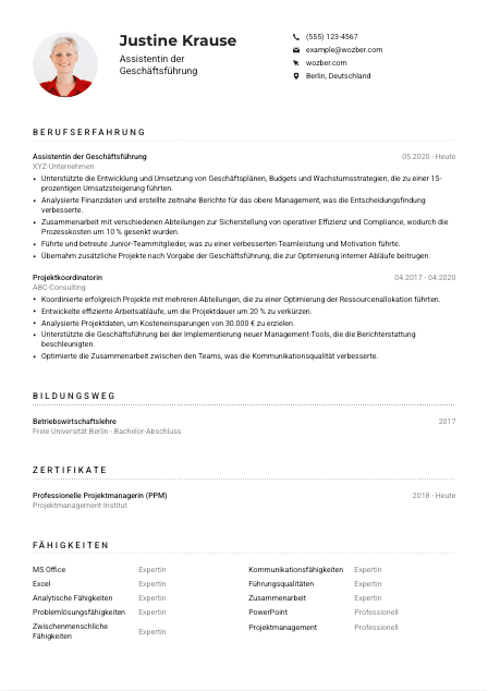 Lebenslauf-Muster für Assistent*in der Geschäftsführung