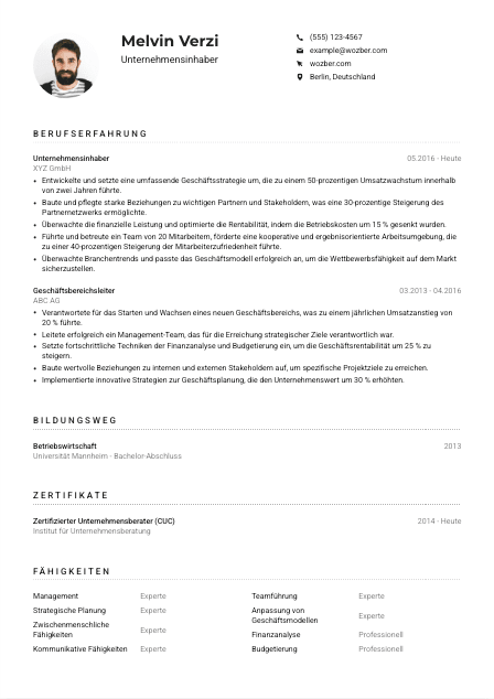 Lebenslauf-Muster für Unternehmensinhaber*in