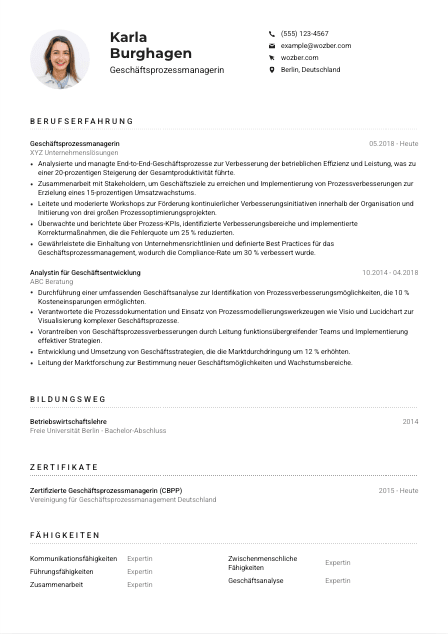 Lebenslauf-Muster für Geschäftsprozessmanager*in