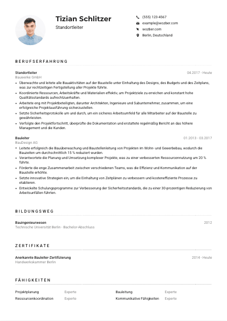 Lebenslauf-Muster für Standortleiter*in