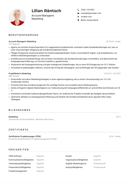 Lebenslauf-Muster für Account-Manager*in Marketing