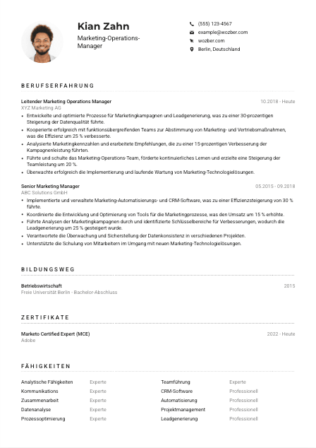 Lebenslauf-Muster für Marketing-Operations-Manager*in