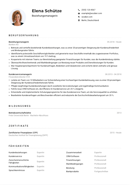 Lebenslauf-Muster für Beziehungsmanager*in