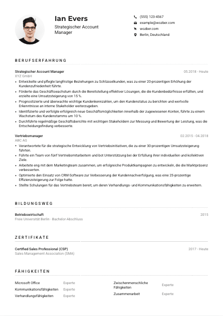Lebenslauf-Muster für Strategischer Account Manager*in