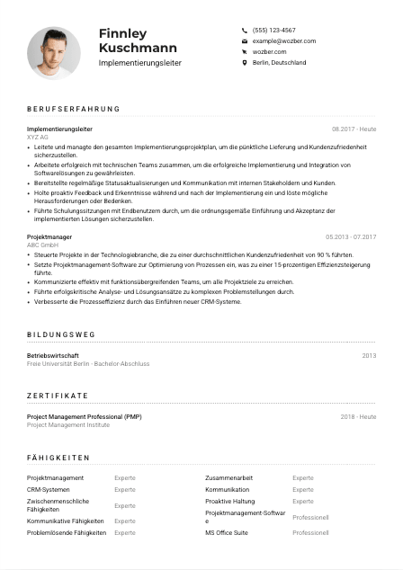 Lebenslauf-Muster für Implementierungsleiter*in