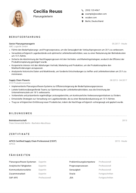 Lebenslauf-Muster für Planungsleiter*in