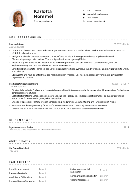 Lebenslauf-Muster für Prozessleiter*in