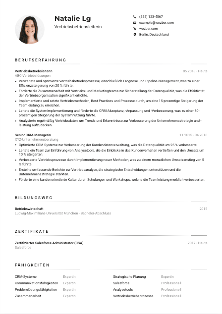 Lebenslauf-Muster für Vertriebsbetriebsleiter*in