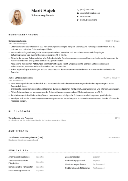 Lebenslauf-Muster für Schadenregulierer*in