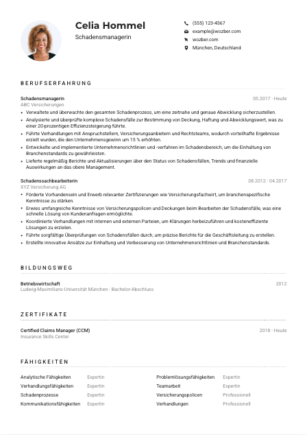 Lebenslauf-Muster für Schadensmanager*in