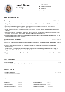 Lebenslauf-Muster für Club-Manager*in