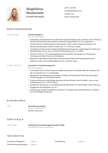 Lebenslauf-Vorlage für Umwelt-Manager*in #1