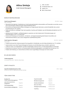 Lebenslauf-Muster für Hotel General-Manager*in