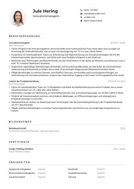 Lebenslauf-Muster für Innovationsmanager*in