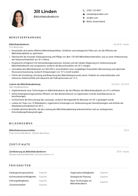 Lebenslauf-Muster für Bibliotheksdirektor*in