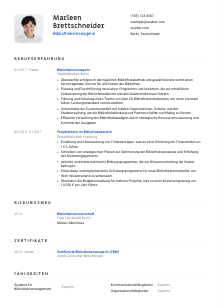 Lebenslauf-Vorlage für Bibliotheksmanager*in #1