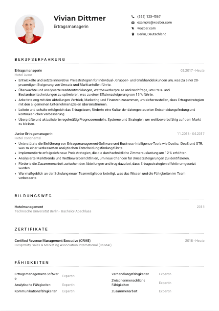 Lebenslauf-Muster für Ertragsmanager*in