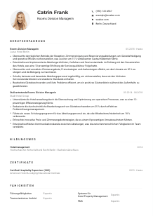 Lebenslauf-Muster für Rooms Division Manager*in