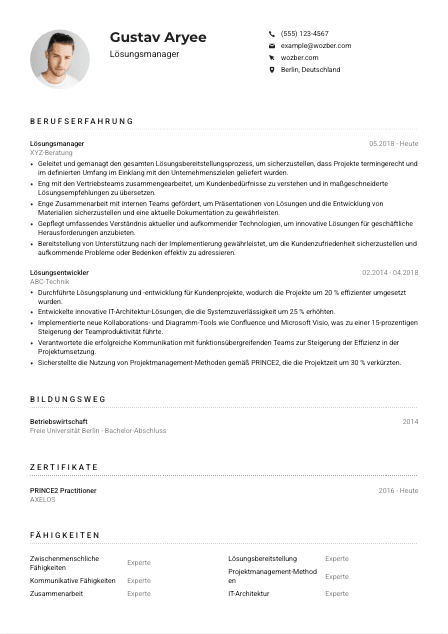 Lebenslauf-Muster für Lösungsmanager*in
