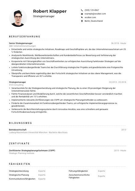 Lebenslauf-Muster für Strategiemanager*in