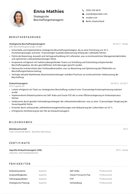 Lebenslauf-Muster für Strategische*r Beschaffungsmanager*in