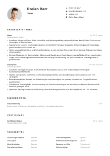 Lebenslauf-Muster für Glaser*in