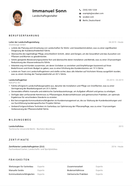 Lebenslauf-Muster für Landschaftsgestalter*in