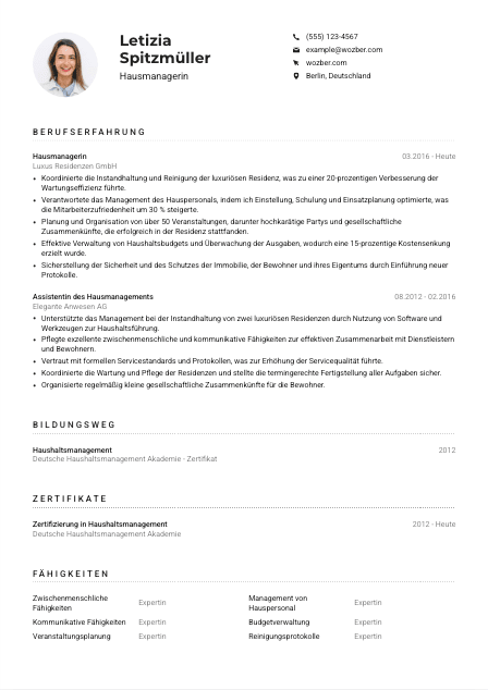 Lebenslauf-Muster für Hausmanager*in