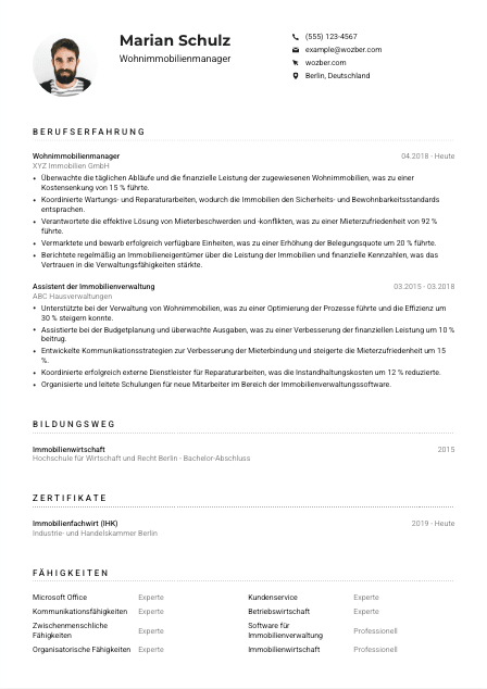 Lebenslauf-Muster für Wohnimmobilienmanager*in