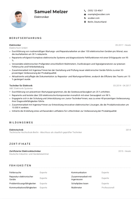 Lebenslauf-Muster für Elektroniker*in