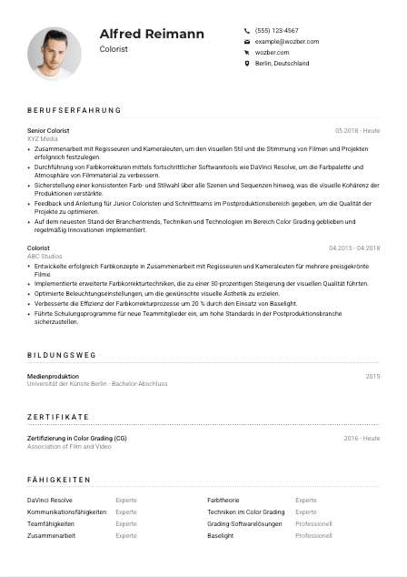 Lebenslauf-Muster für Colorist*in
