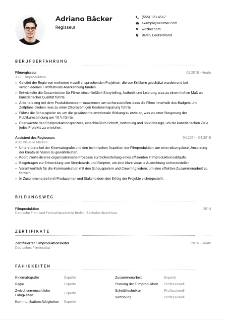 Lebenslauf-Muster für Regisseur*in