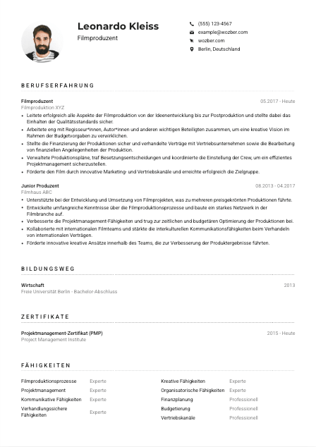 Lebenslauf-Muster für Filmproduzent*in