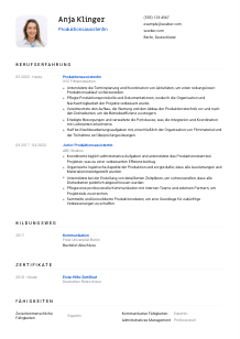 Lebenslauf-Vorlage für Produktionsassistent*in #1