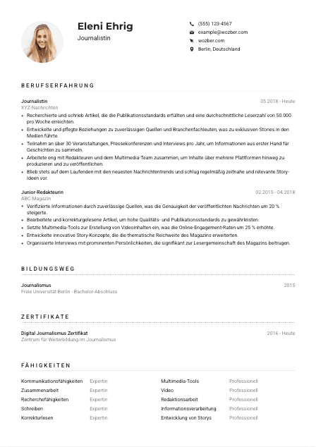 Lebenslauf-Muster für Journalist*in