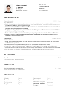 Lebenslauf-Vorlage für Nachrichtenreporter*in #2