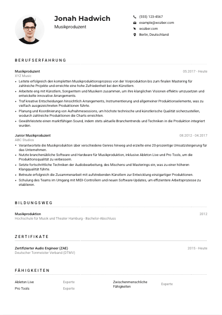 Lebenslauf-Muster für Musikproduzent*in
