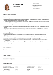 Lebenslauf-Muster für Lichtdesigner*in