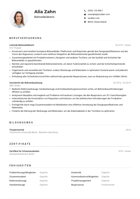 Lebenslauf-Muster für Bühnenbildner*in