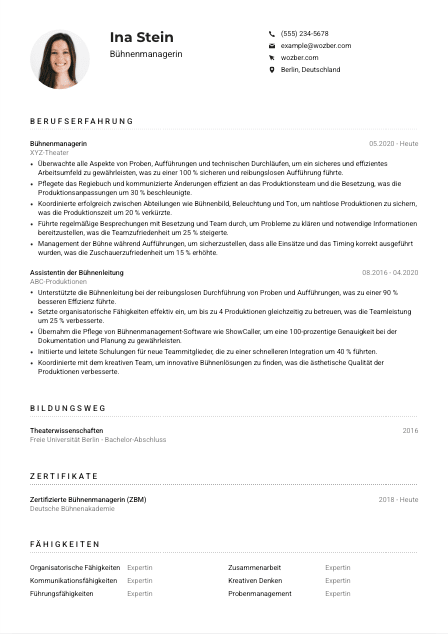 Lebenslauf-Muster für Bühnenmanager*in