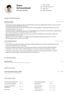 Lebenslauf-Muster für Künstler*innenmanager*in