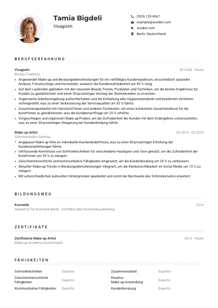 Lebenslauf-Muster für Visagist*in