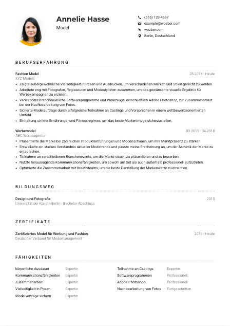Lebenslauf-Muster für Model