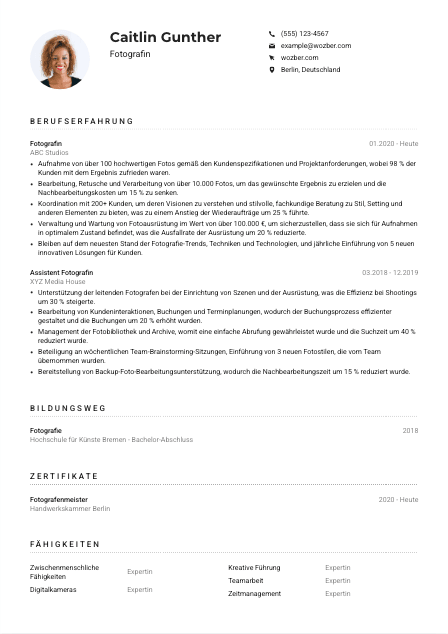 Lebenslauf-Muster für Fotograf*in