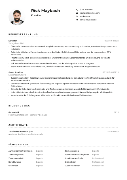 Lebenslauf-Muster für Korrektor*in