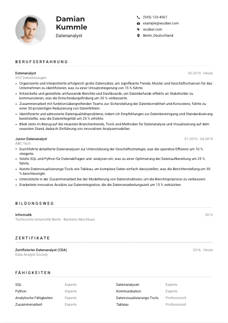 Lebenslauf-Muster für Datenanalyst*in