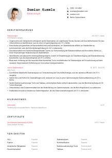 Lebenslauf-Vorlage für Datenanalyst*in #1