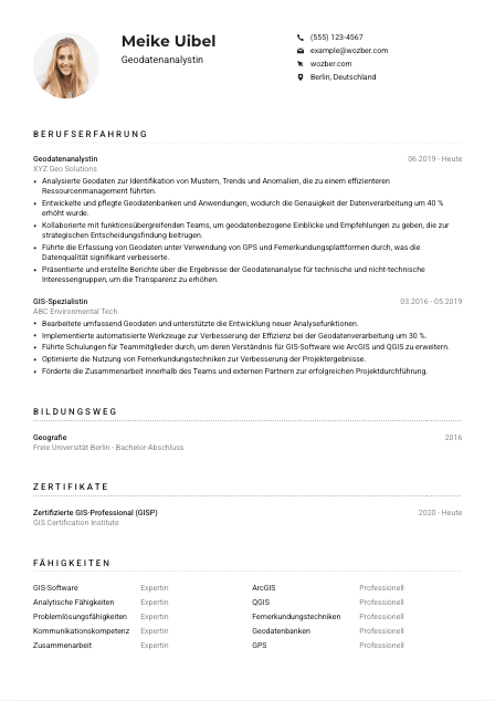 Lebenslauf-Muster für Geodatenanalyst*in