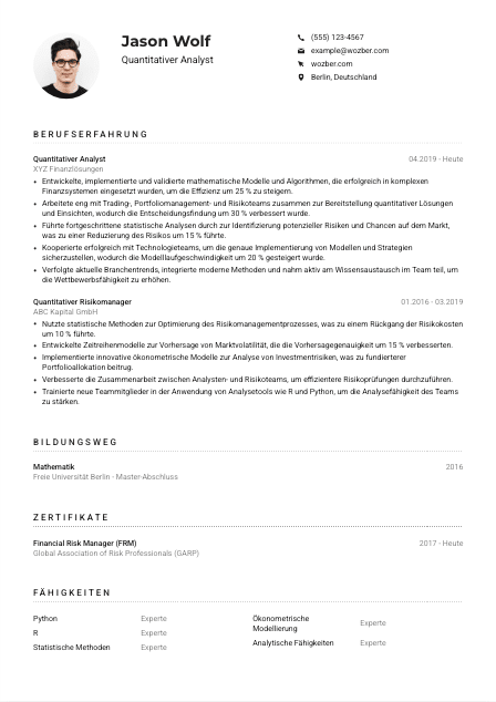 Lebenslauf-Muster für Quantitative*r Analyst*in